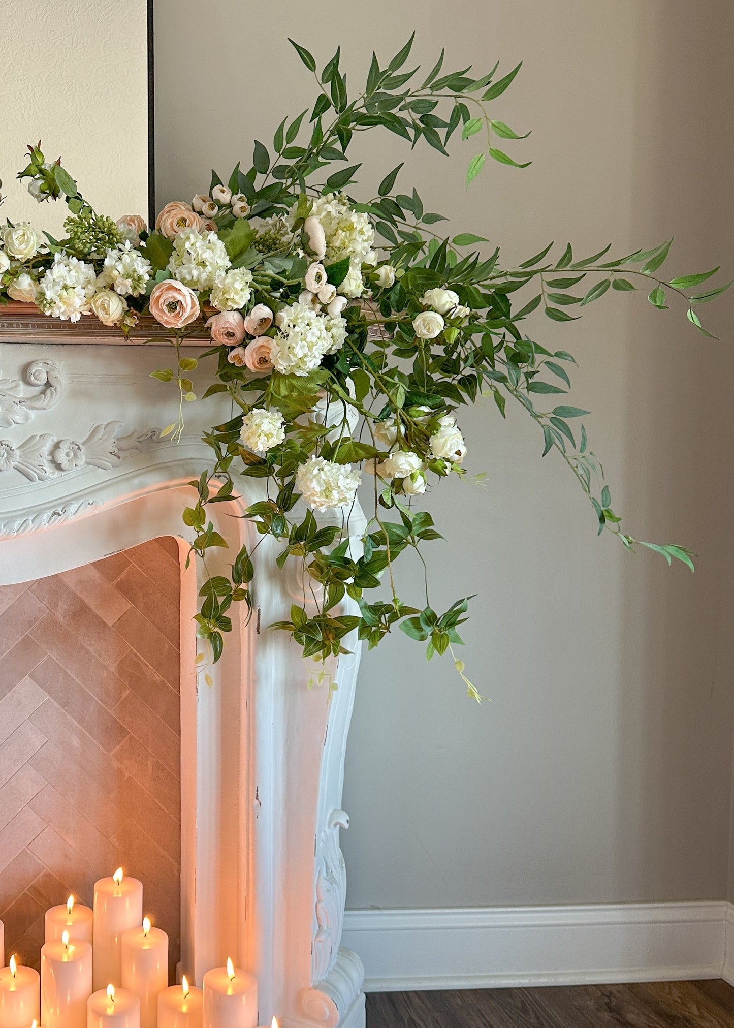 Artificial Blooming Ranunculus Flowers in Blush Peach - 21"