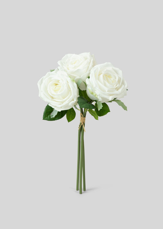 Artificial Flower Bundle of White Natural Touch Roses - 11.5"