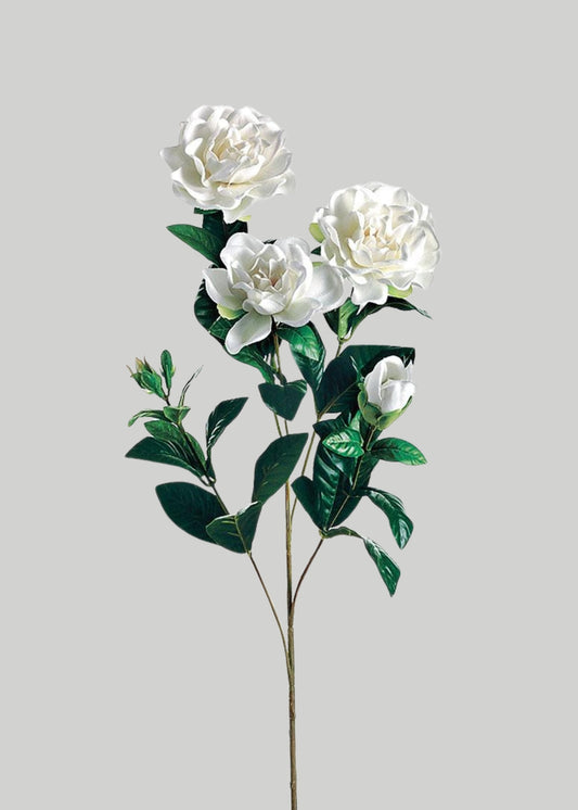 Artificial Gardenia Flower Branch in White - 27"