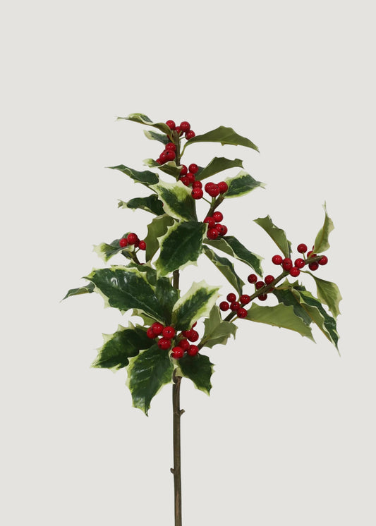 Artificial Holiday Greens Holly Branch - 28.5"