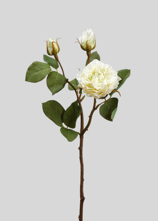 Artificial Blooming Rose Spray in Cream - 18.75"