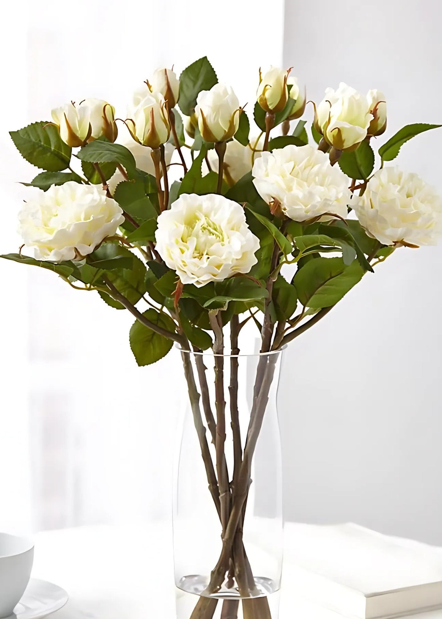 Artificial Blooming Rose Spray in Cream - 18.75"