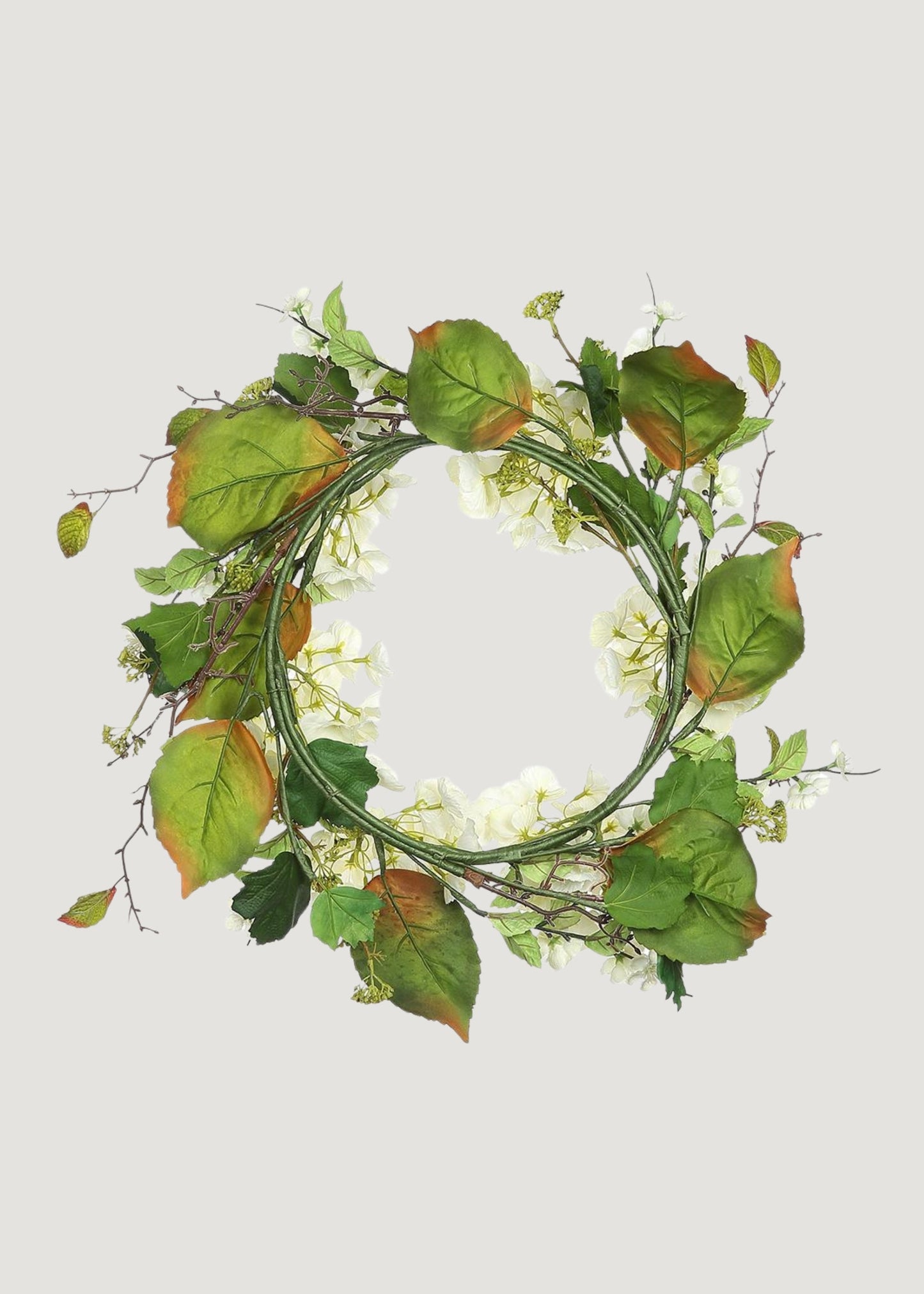Artificial Hydrangea and Foliage Wreath in Cream Green - 24"